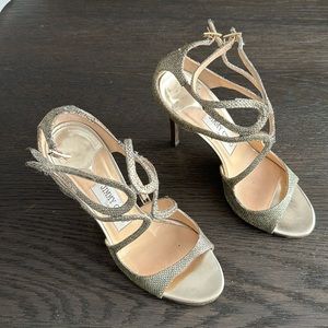 Jimmy Choo London Sz 37 gold glitter sandals heels